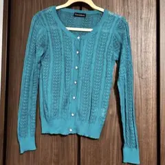 【新品未使用】カーディガン レース編み ターコイズ Mサイズ 透け感