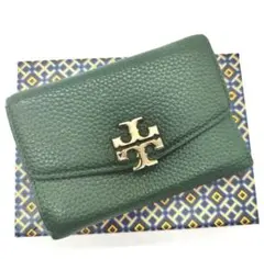 トリーバーチ　折り財布　グリーンレザー