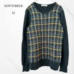 NEWYORKER セーター　チェック　M グリーン　ウール混　上品