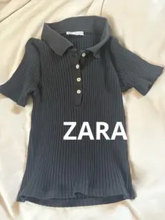 ザラ　リブ編み ネイビー 半袖ポロシャツ ZARAリブ編み ネイビーポロシャツ 半袖 - メルカリ