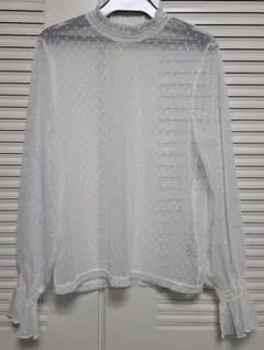 GU ドット柄 シアートップス シースルー チュール 長袖 カットソー ホワイト