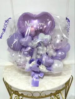 パープル×ホワイトくまちゃん入りブーケ　卒業式　成人式