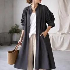 【新品】antiqua フリル袖 シャツ ワンピース ストライプ グレー ロング