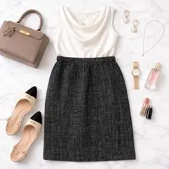 タイトスカート スリットウエストゴム キレイめ オフィス フォーマル 黒 上品