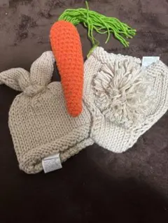 ニット帽セット うさぎ耳 ポンポン付き