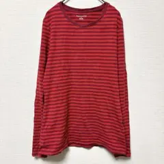 長袖 Tシャツ カットソー【M】赤 ボーダー ロンT カジュアル 海外古着