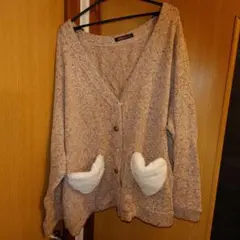 大きいサイズ ピンクベージュ ニットカーディガン