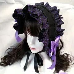 ヘッドドレス（ブラック×パープル　ドット柄）ロリータアクセサリー
