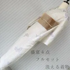 絽　紗　盛夏　小紋　フルセット　蝶々　149　バチ衿　夏着物　洗える着物　夏2