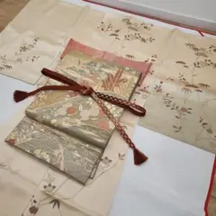 【訪問着4点フルセット】未使用友禅金駒刺繍訪問着、まいづる袋帯、帯揚げ帯締め