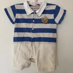 petit main 青白ストライプロンパース