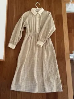 axes femme 森ガール イエロー×アイボリー チェック ロングワンピース