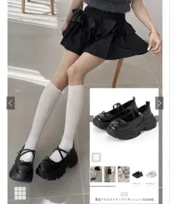 厚底クロスストラップリボンシューズ［ci549］