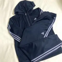 adidas ネイビー フード付きジャージ上下セット　サイズXLのサムネイル