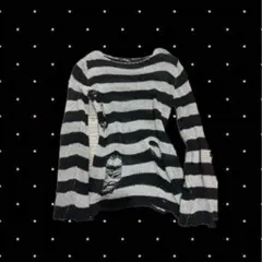 y2k グランジ ストライプ 長袖ニット セーター