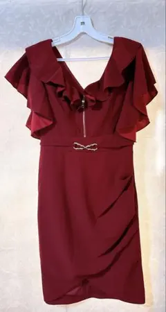 dAZZY ワインレッド フリルボディコンドレスクリスマス割引20%OFF