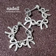 リボン フープ ポスト ピアス シルバー