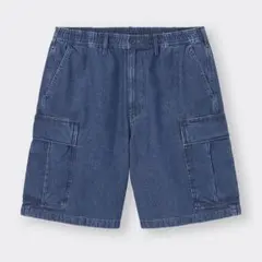 GU デニムワイドカーゴハーフパンツ　L　ウエストゴム　ジーンズ　ジーユー