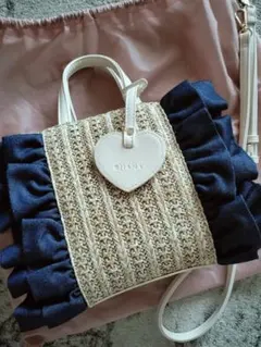 DIANA フリル付きかごバッグ ベージュ/ネイビー