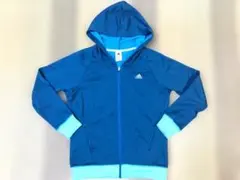 adidas フード付き スウェット 裏起毛 パーカー ブルー O XL