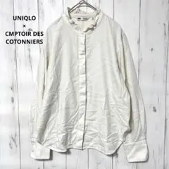 ユニクロ ソフトブラッシュド スタンドカラーシャツ【M】ホワイト