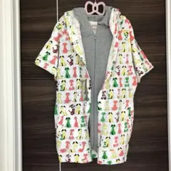 【新品】犬総柄 重ね着風 半袖 パーカー　可愛い　個性的　レトロ