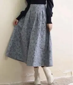 フクレジャガードフレアハイウエストスカート　ブルーグレー　Mサイズ