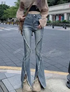 【SALE】フレアカットジーンズ　ダメージジーンズ