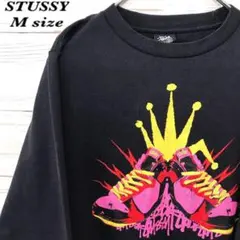 美品 ステューシー STUSSY☆ロンT M デカロゴ ブラック T636