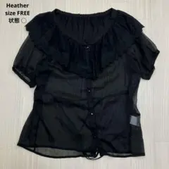 ★ Heather ヘザー 半袖 ノーカラー シャツ レース 透け感 モード F