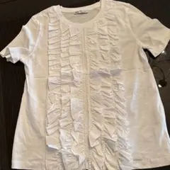 美品！ZARA フリル付きホワイトTシャツ EUR S