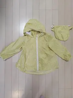 プティマイン サイズ110 イエロー 花柄 フード付ウインドブレーカー 収納袋付