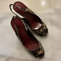 未使用NINE WEST ヒョウ柄 オープントゥサンダル エナメルサンダル 本革