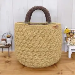 毛糸バッグ ニットバッグ 花模様バッグ 手編みバッグ ハンドメイドバッグ