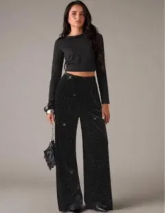 ベロアワイドパンツ ラメ ストーン