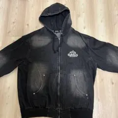 LEAK WEAR フルジップパーカー XXL ブラック/グレーカスタムペイント 