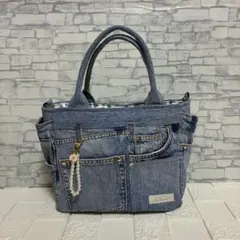 デニムリメイク　トートバッグ　サイドポケット　Ｄカン付き