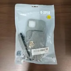 iPhone 14用 ケース ストラップ付き グレー