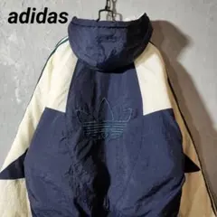 adidas ナイロンジャケット　パーカー　バック刺繍　中綿バイカラー　90s.