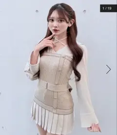 NOMAE シャツドッキングプリーツワンピース グレー ノマエ ピンク