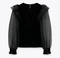ZARA コントラスト ベルベット シャツ トップスのサムネイル