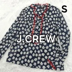 J.crew ジェイクルー 春夏 ブラウス プルオーバー フリル 花柄 紺色