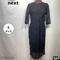 next ネクスト 総レース ワンピース 黒 タイト ドレス 七分袖 ひざ丈のサムネイル