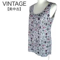 美品★ヴィンテージ　花柄ノースリーブブラウス　カットソー　レーヨン　L相当　高級