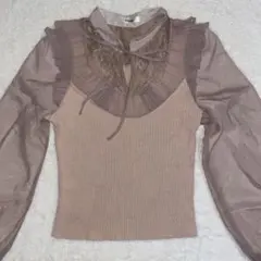 SNIDEL スナイデル　フリル付き長袖トップス ピンクベージュ　フリーサイズ