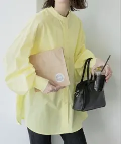 BONLECILL バンドカラー 長袖シャツ イエロー フリーサイズのサムネイル