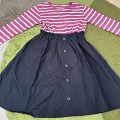 女の子　GITA ボルドーと白のストライプワンピース 130cm