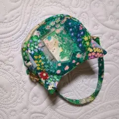 持ち手付き…コロンと猫ポーチ ユキエモンシークレッドガーデン…ネイビー系