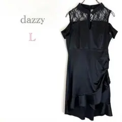 ♦︎デイジー【L】ミニドレス　キャバドレス　レース　ジップ　フレア　ノースリーブ