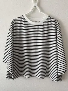 【未使用】earth music&ecology ストライプ五分袖 トップス